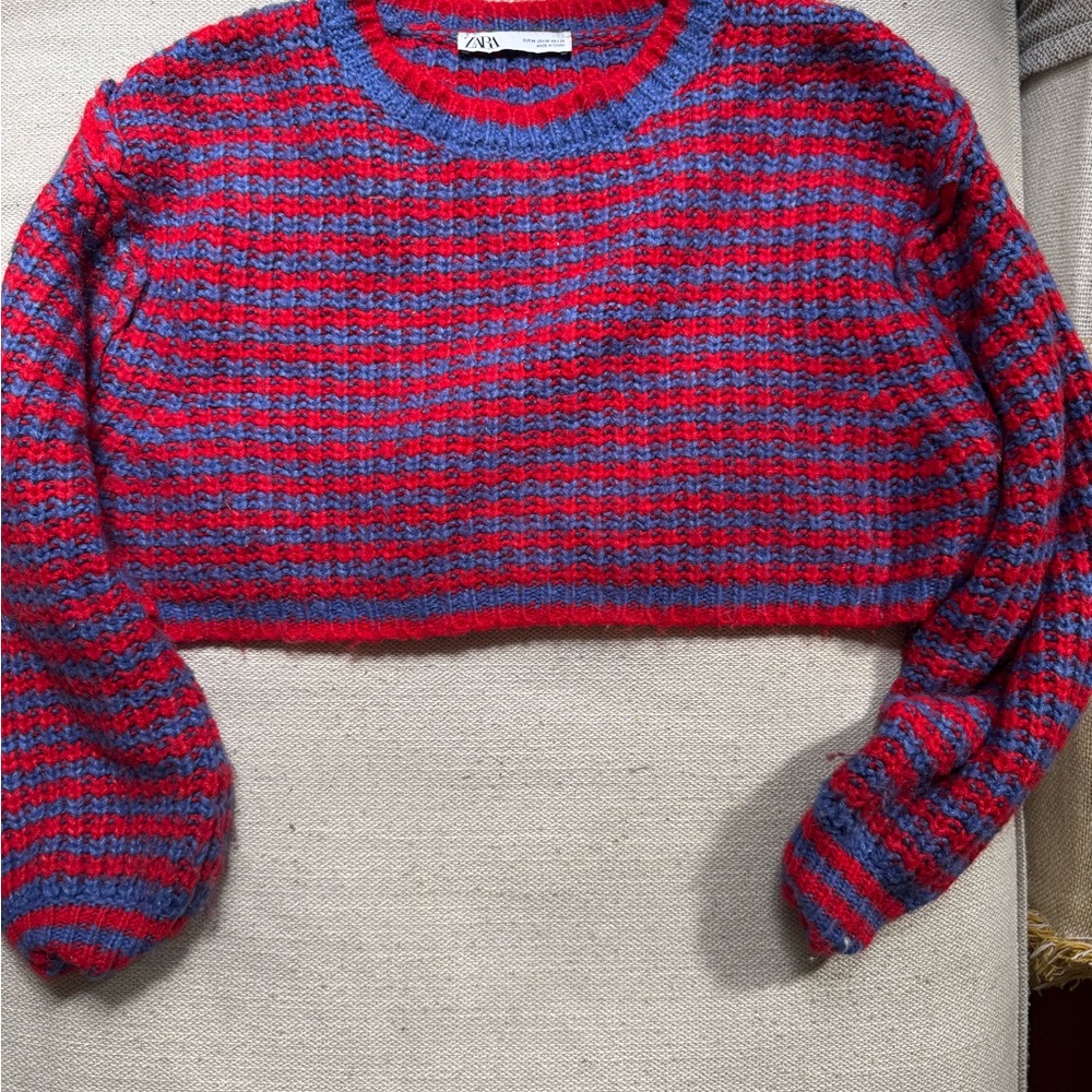 Zara Vibrant Red and Blue Knit Sweater